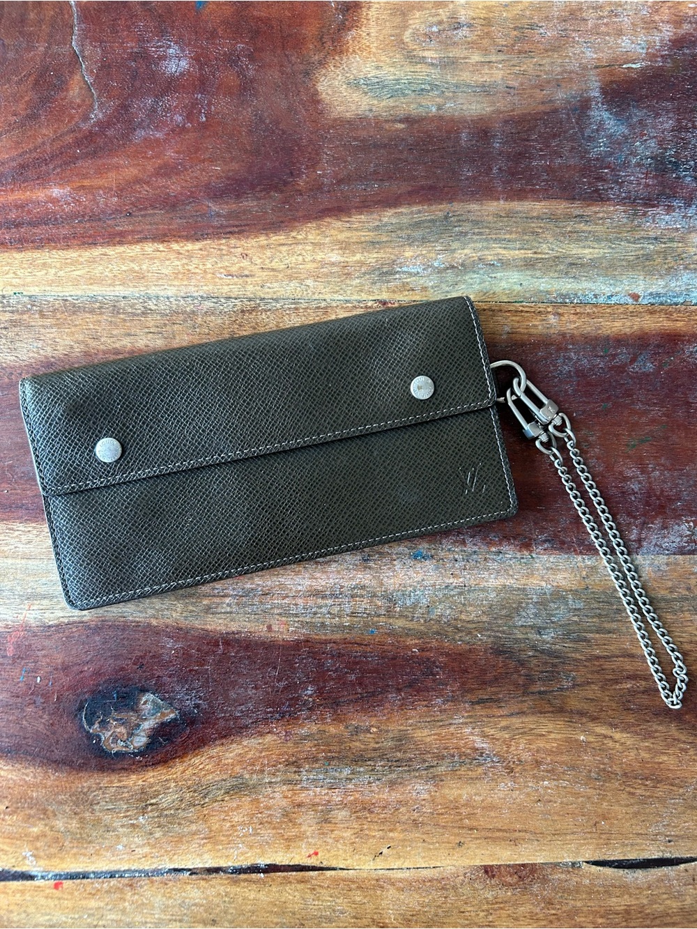 Louis Vuitton Men's Brown Taiga Leather Chain Wallet